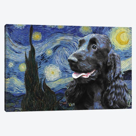 Black English Cocker Spaniel Starry Night Canvas Print #NDG858} by Nobility Dogs Canvas Print