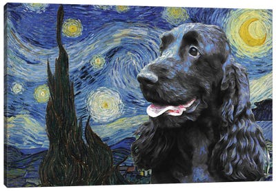 Black English Cocker Spaniel Starry Night Canvas Art Print - Nobility Dogs