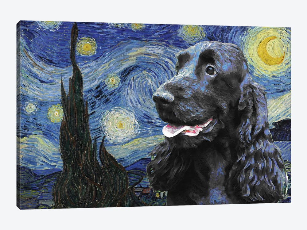 Black English Cocker Spaniel Starry Night by Nobility Dogs 1-piece Canvas Wall Art