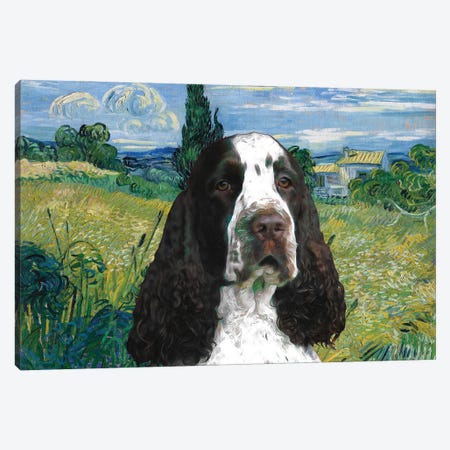 English Springer Spaniel Green Wheat Field With Cypress Canvas Print #NDG866} by Nobility Dogs Art Print