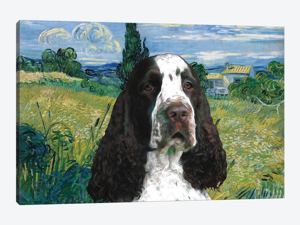 English Springer Spaniel Green Wheat Field With Cypress by Nobility Dogs 1-piece Canvas Print
