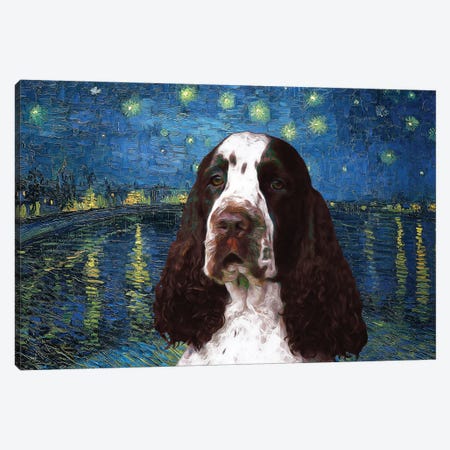 Liver English Springer Spaniel Starry Night Over The Rhone Canvas Print #NDG869} by Nobility Dogs Canvas Wall Art