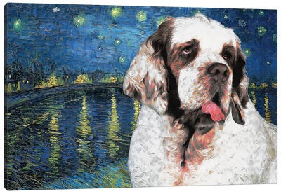 Clumber Spaniel Starry Night Over The Rhone Canvas Art Print