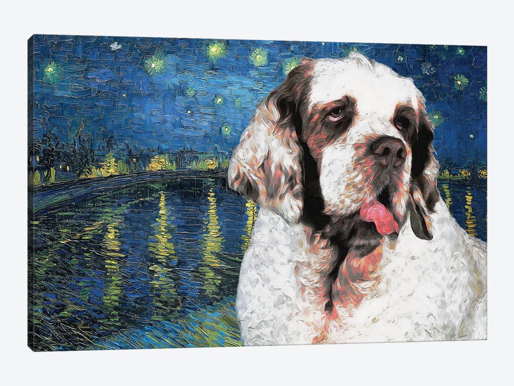 Clumber Spaniel Starry Night Over The Rhone by Nobility Dogs 1-piece Canvas Wall Art