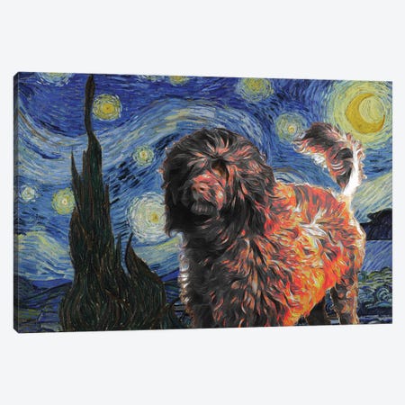 Red Portuguese Water Dog Starry Night Canvas Print #NDG879} by Nobility Dogs Art Print