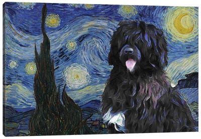 Portuguese Water Dog Starry Night Canvas Art Print - Portuguese Water Dog