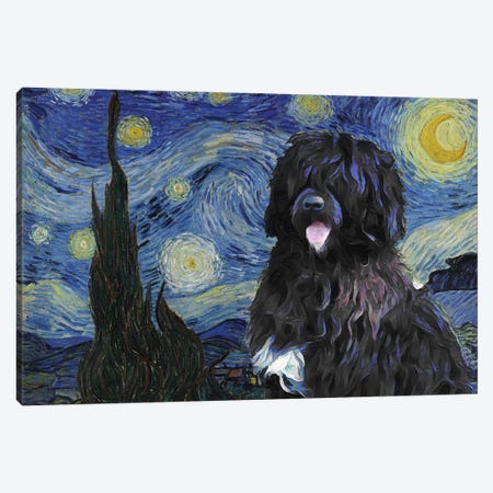 Portuguese Water Dog Starry Night Canvas Print #NDG880} by Nobility Dogs Canvas Art