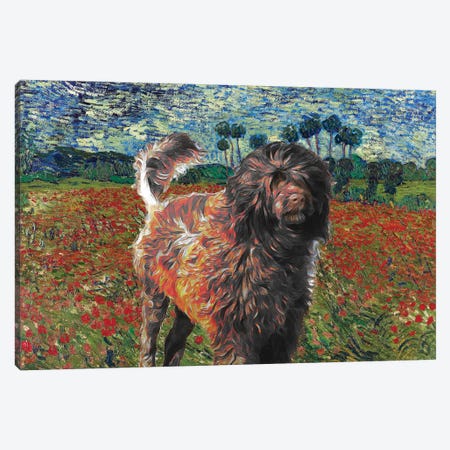 Portuguese Water Dog Poppy Field Canvas Print #NDG882} by Nobility Dogs Canvas Artwork
