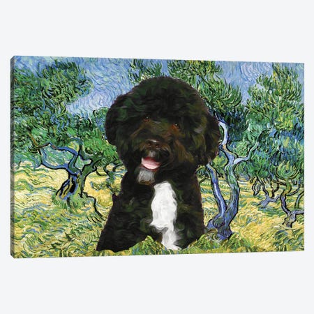 Portuguese Water Dog Olive Grove Canvas Print #NDG883} by Nobility Dogs Canvas Artwork