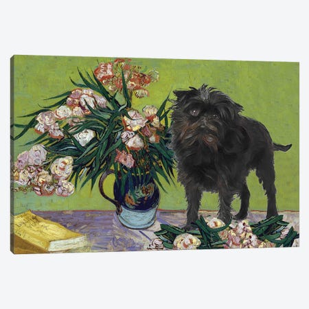 Affenpinscher Vase With Oleanders And Books Canvas Print #NDG88} by Nobility Dogs Canvas Art