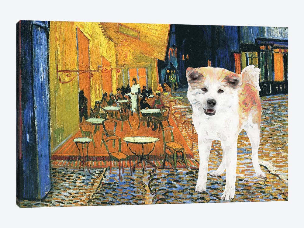 Akita Inu Café Terrace At Night by Nobility Dogs 1-piece Canvas Wall Art
