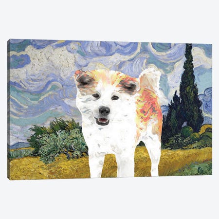 Akita Inu Wheat Field With Cypresses Canvas Print #NDG900} by Nobility Dogs Art Print