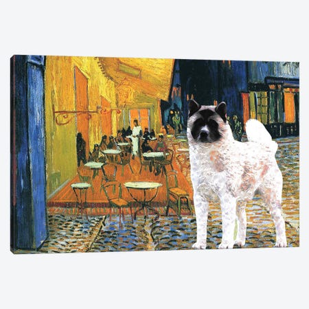 American Akita Café Terrace At Night Canvas Print #NDG901} by Nobility Dogs Canvas Art Print