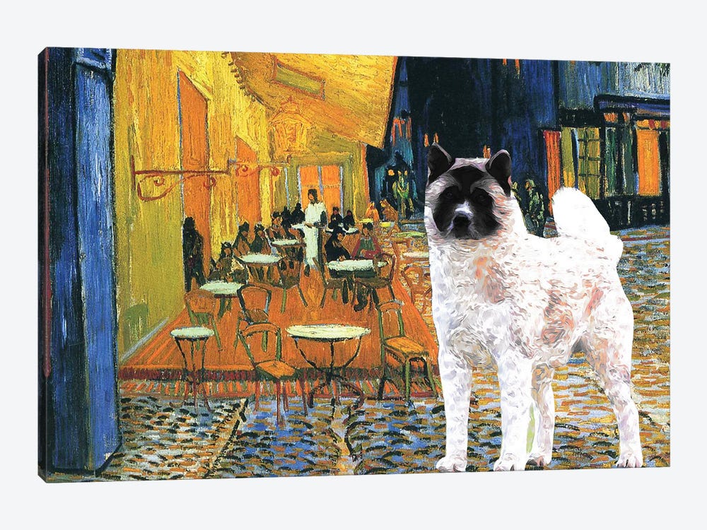 American Akita Café Terrace At Night by Nobility Dogs 1-piece Art Print