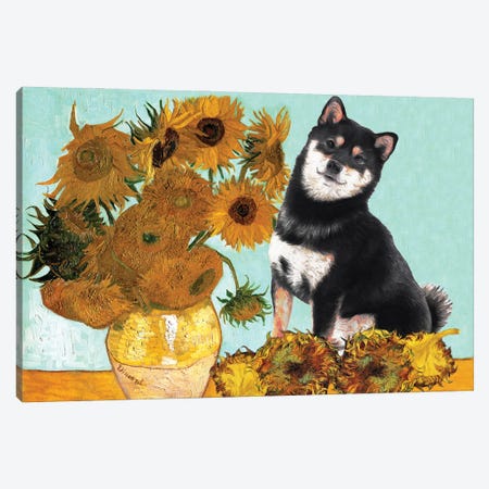 Shiba Inu Sunflowers Canvas Print #NDG904} by Nobility Dogs Canvas Artwork