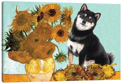 Shiba Inu Sunflowers Canvas Art Print - All Things Van Gogh