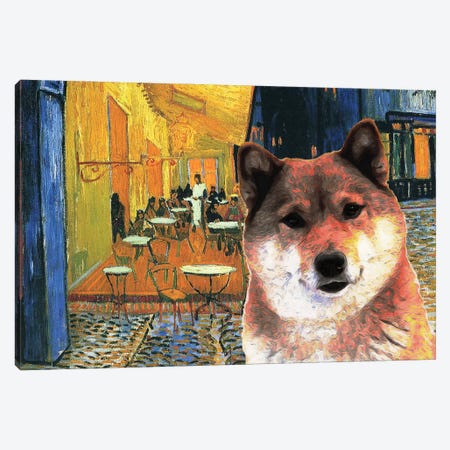 Shiba Inu Café Terrace At Night Canvas Print #NDG905} by Nobility Dogs Canvas Art