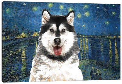 Alaskan Malamute Starry Night Over The Rhone Canvas Art Print