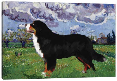Bernese Mountain Dog Meadow With Flowers Canvas Art Print - Bernese Mountain Dog Art