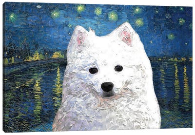 American Eskimo Dog Starry Night Over The Rhone Canvas Art Print