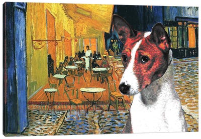 Basenji Café Terrace At Night Canvas Art Print