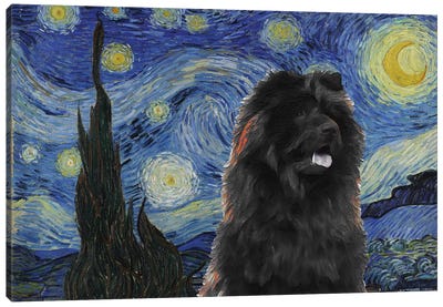 Black Chow Chow Starry Night Canvas Art Print - Nobility Dogs
