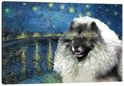 Keeshond Starry Night Over The Rhone Canvas Art Print - Nobility Dogs