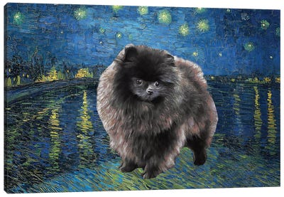Pomeranian Starry Night Over The Rhone Canvas Art Print - Pomeranian Art