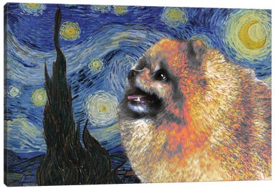 Pomeranian Starry Night Canvas Art Print - All Things Van Gogh
