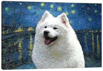 Samoyed Starry Night Over The Rhone Canvas Art Print