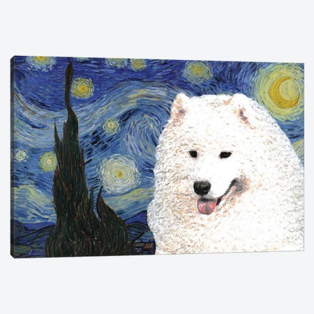 Samoyed Starry Night Canvas Print #NDG951} by Nobility Dogs Canvas Artwork