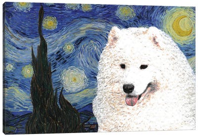 Samoyed Starry Night Canvas Art Print