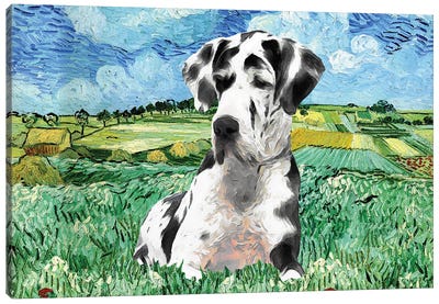 Harlequin Great Dane The Plain Near Auvers Canvas Art Print - Nobility Dogs