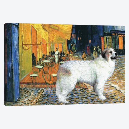 Great Pyrenees Cafe Terrace At Night Canvas Print #NDG97} by Nobility Dogs Canvas Art
