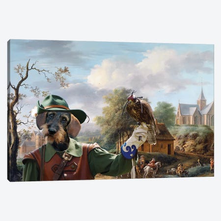 Wirehaired Dachshund Hunting Party Canvas Print #NDG993} by Nobility Dogs Canvas Artwork