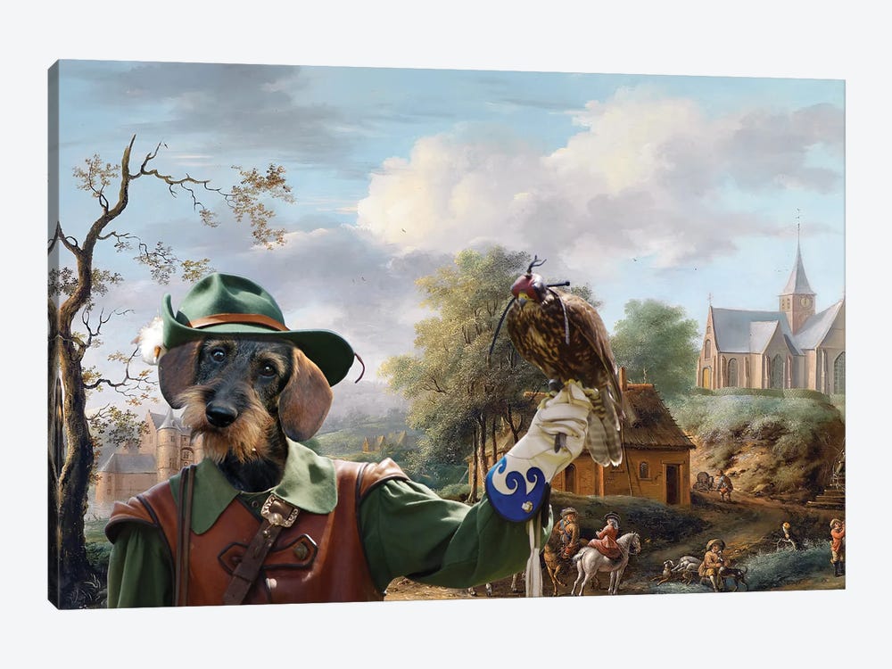 Wirehaired Dachshund Hunting Party by Nobility Dogs 1-piece Canvas Artwork