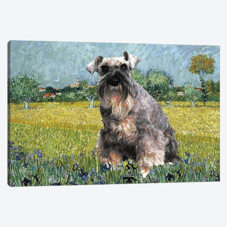 Schnauzer View Of Arles With Irises Canvas Print #NDG99} by Nobility Dogs Canvas Print