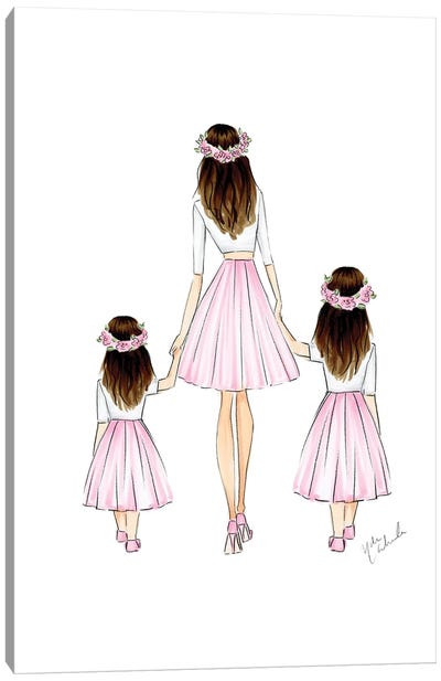 Mother And 2 Daughters Canvas Art Print - Family Art