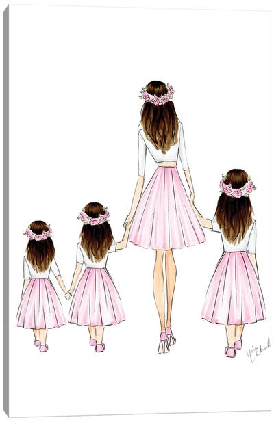 Mother + 3 Daughters Canvas Art Print - Family Art