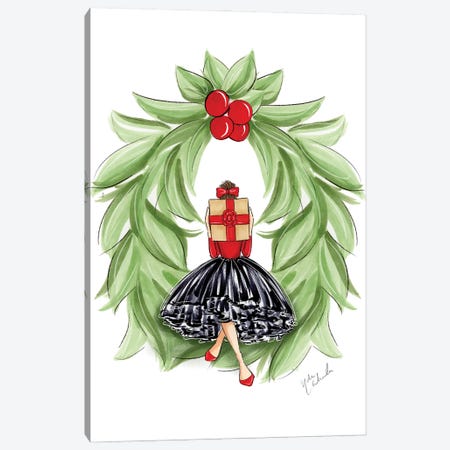 Christmas Wreath Girl Canvas Print #NDN56} by Nadine de Almeida Canvas Print