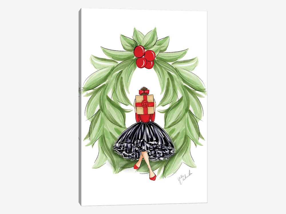 Christmas Wreath Girl by Nadine de Almeida 1-piece Art Print