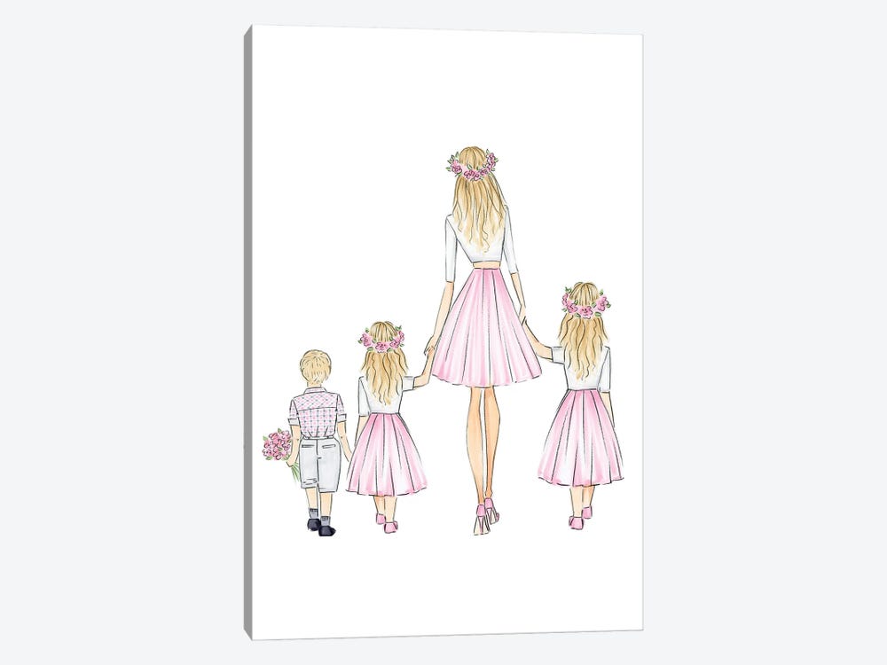 Mother And 3 Kids by Nadine de Almeida 1-piece Canvas Wall Art