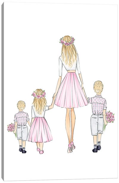 Mother + 2 Sons, Daughter Canvas Art Print - Family Art