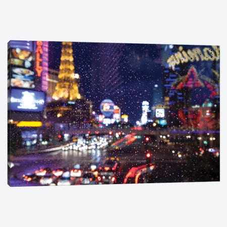 The Strip with Paris at Las Vegas main strip lights at night. Canvas Print #NDS13} by Michele Niles Art Print