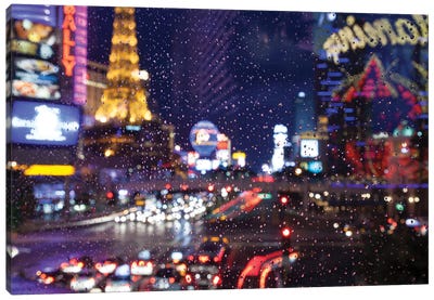 The Strip with Paris at Las Vegas main strip lights at night. Canvas Art Print