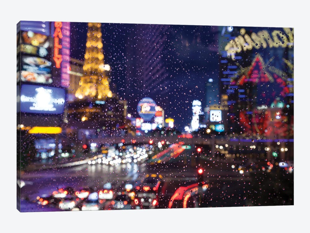 The Strip with Paris at Las Vegas main strip lights at night. by Michele Niles 1-piece Canvas Art