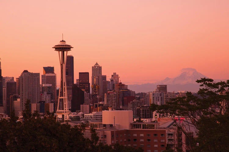 Seattle, Washington State. Skyline at night from Queen Anne's Hill with Space Needle.