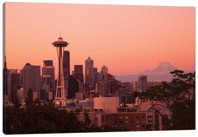 Seattle, Washington State. Skyline at night from Queen Anne's Hill with Space Needle. Canvas Art Print