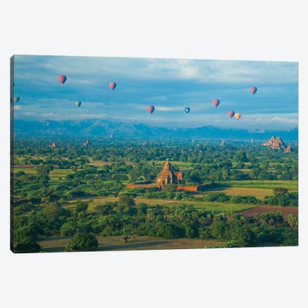 Hot air balloons, morning view of the temples of Bagan, Myanmar. Canvas Print #NDS1} by Michele Niles Canvas Artwork