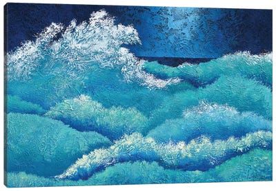 Shy Moon Canvas Art Print - Ocean Blues